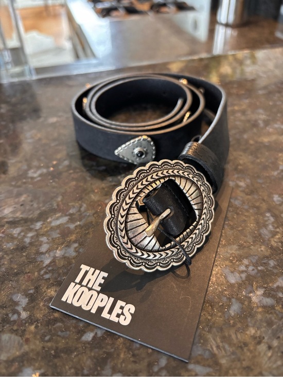 THE KOOPLES Western Silver Buckle Leather Belt Black Boho Chic Statement main image 5